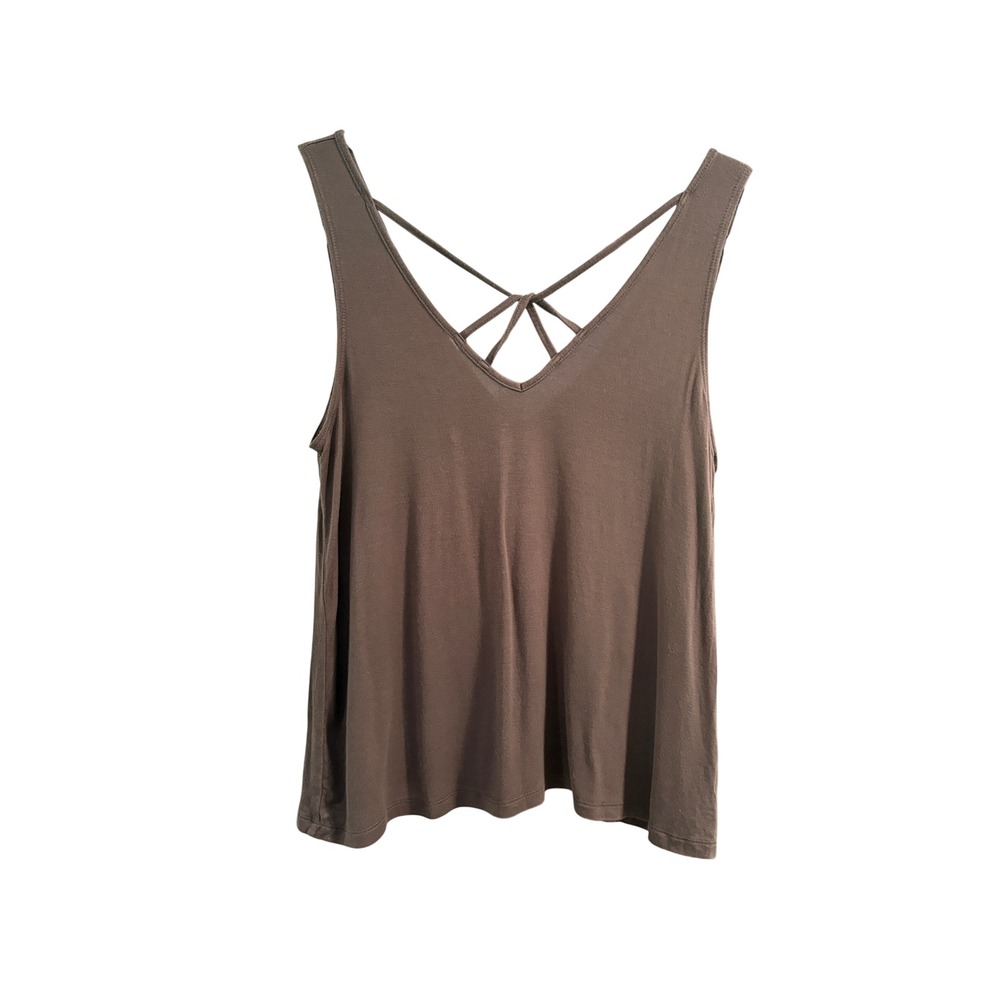 American Eagle Gray Strappy Criss Cross Back V-Neck Tank Top Small
